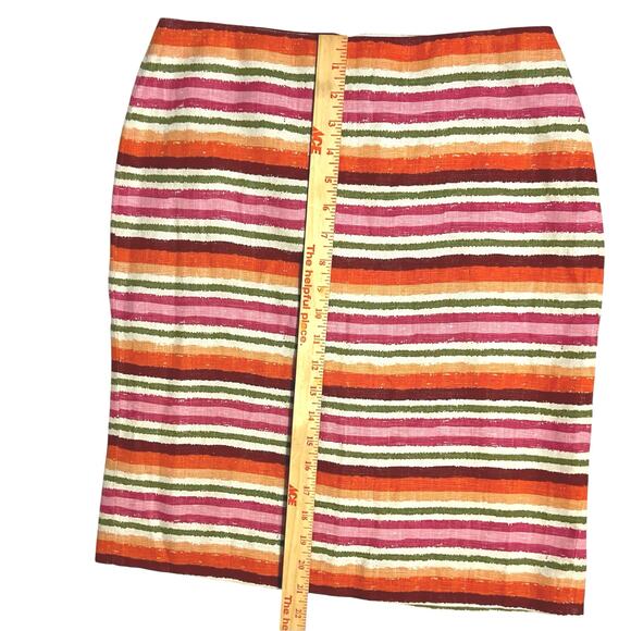 Talbots Striped Linen Pencil Straight Lined Mini Skirt Size 4 Spring Pink Orange - Picture 8 of 9